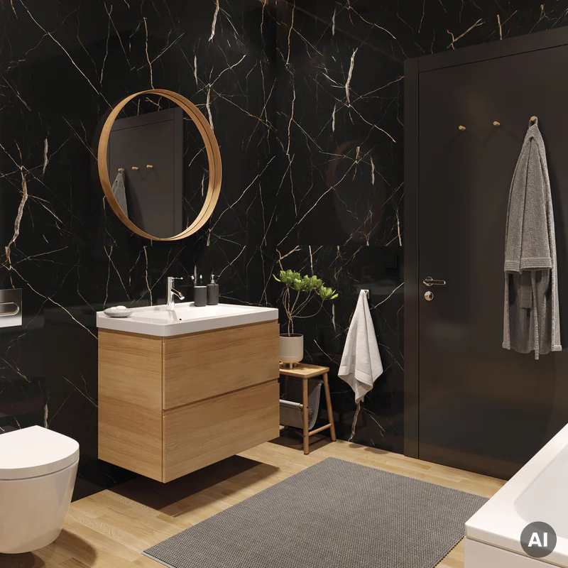 Panele ścienne Calacatta Black Marmur Czarny Złoty Połysk