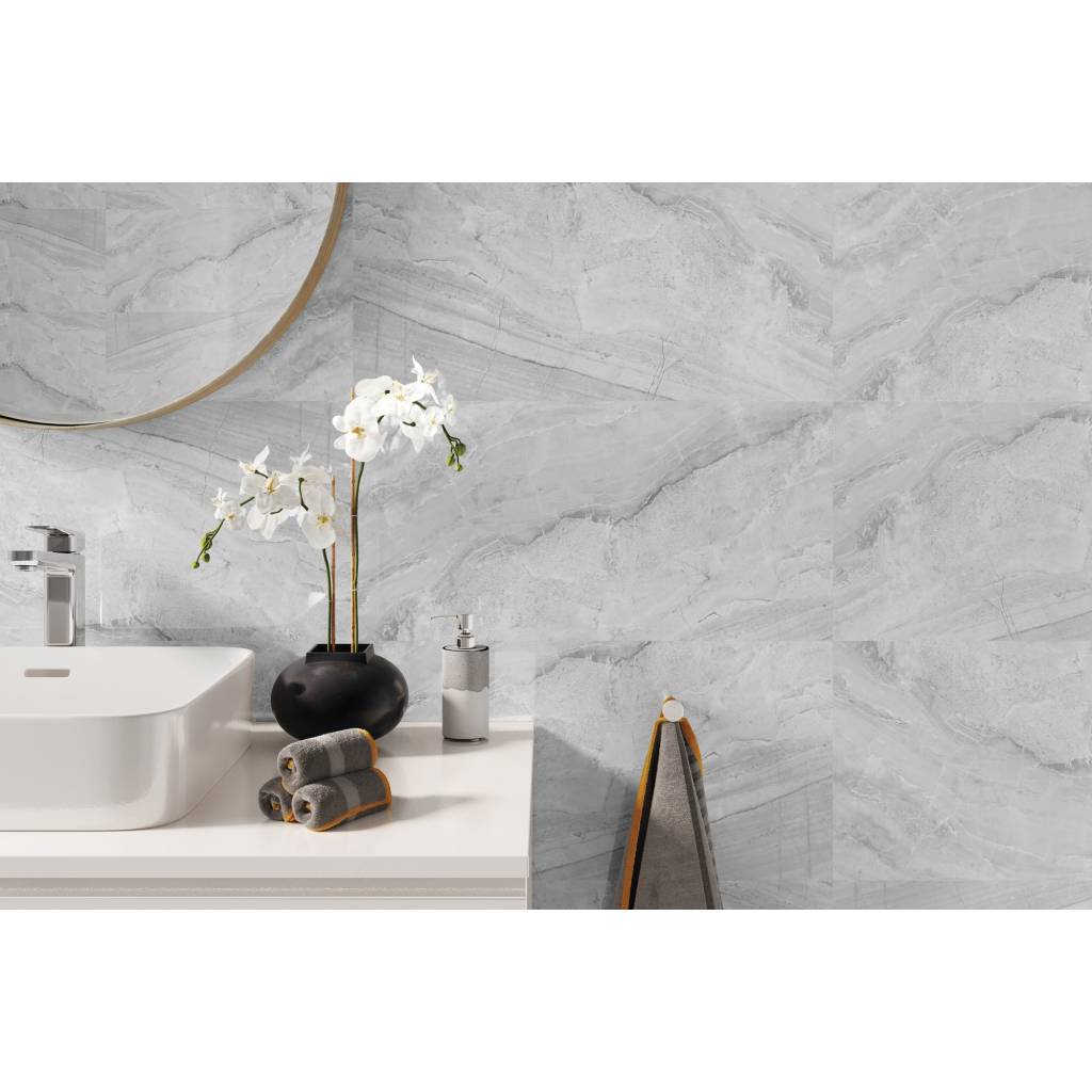 Panele ścienne Ash Grey Marmur Kamień Szary Jasny Połysk 120x60 6053398
