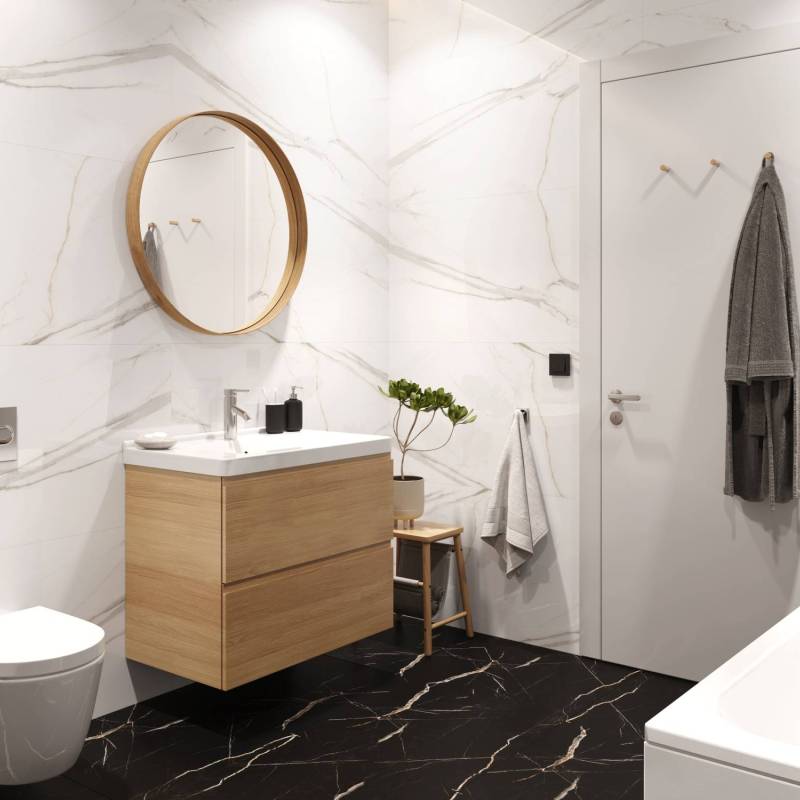 Panele winylowe SPC Calacatta Black 60x60 Marmur Czarny Kami