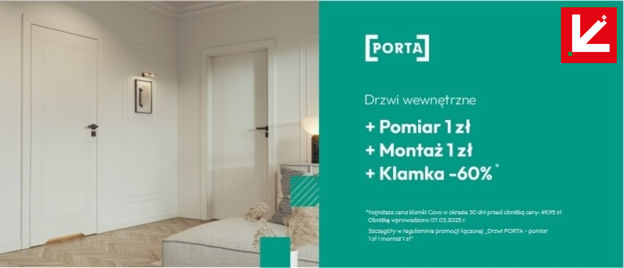 Super oferta na drzwi Porta + pomiar 1zł + montaż 1zł + k