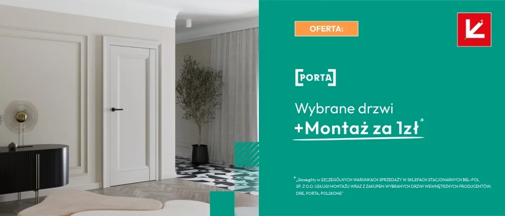 Oferta wybrane drzwi wewnętrzne PORTA z montażem za 1 zł